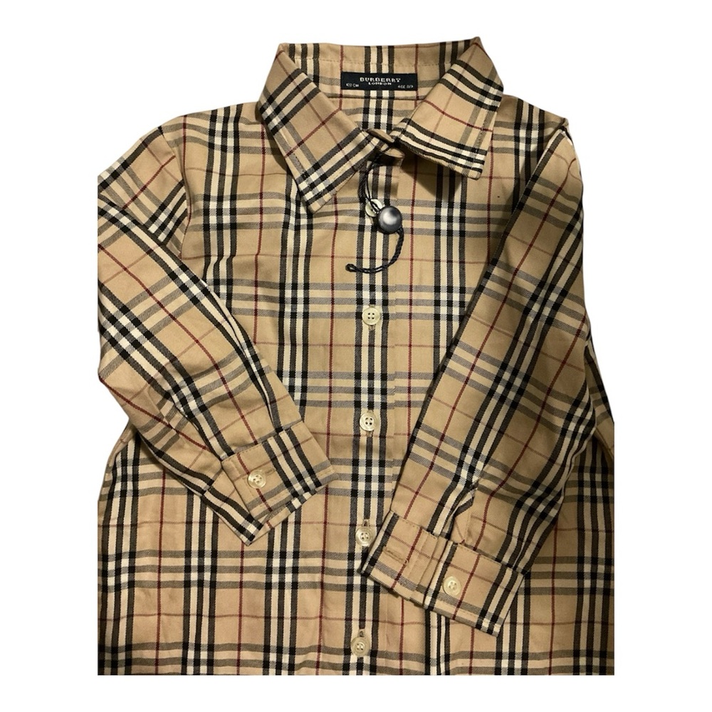 Burberry Kids Beige Plaid Button Down Shirt. Age 8-9. Small Flaw